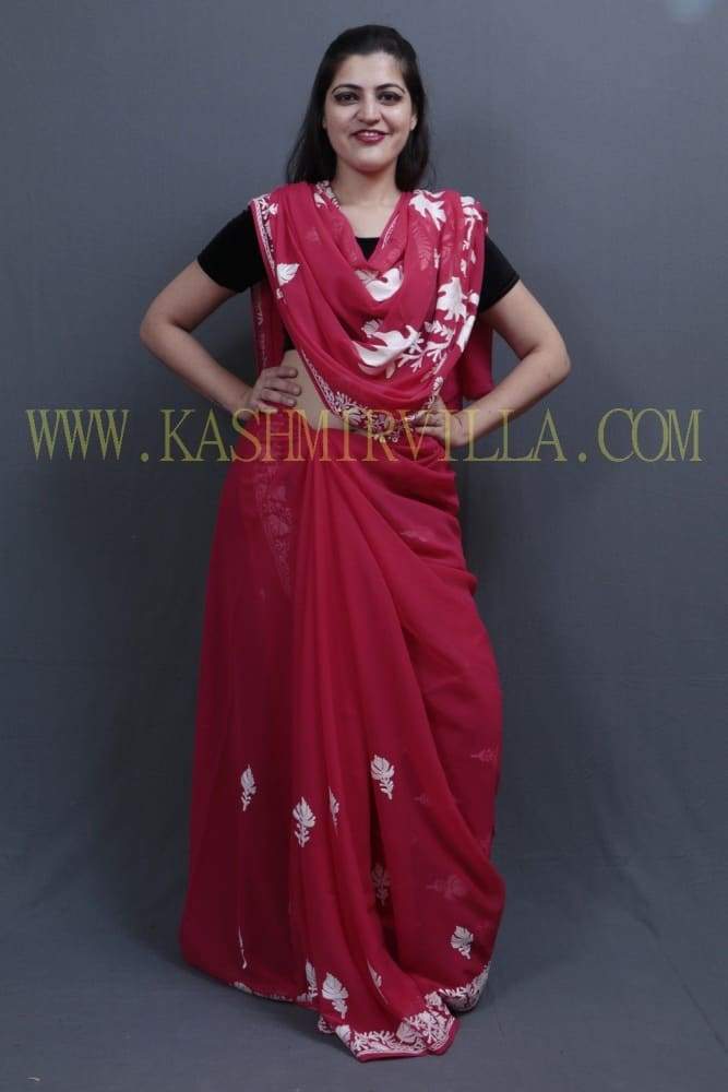 Majenta Colour Kashida Work Saree With Wonderful Designing