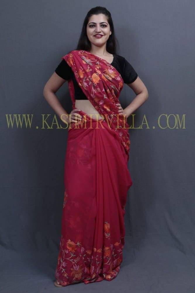 Majenta Colour Saree With Dense Aari Jaal On Pallu