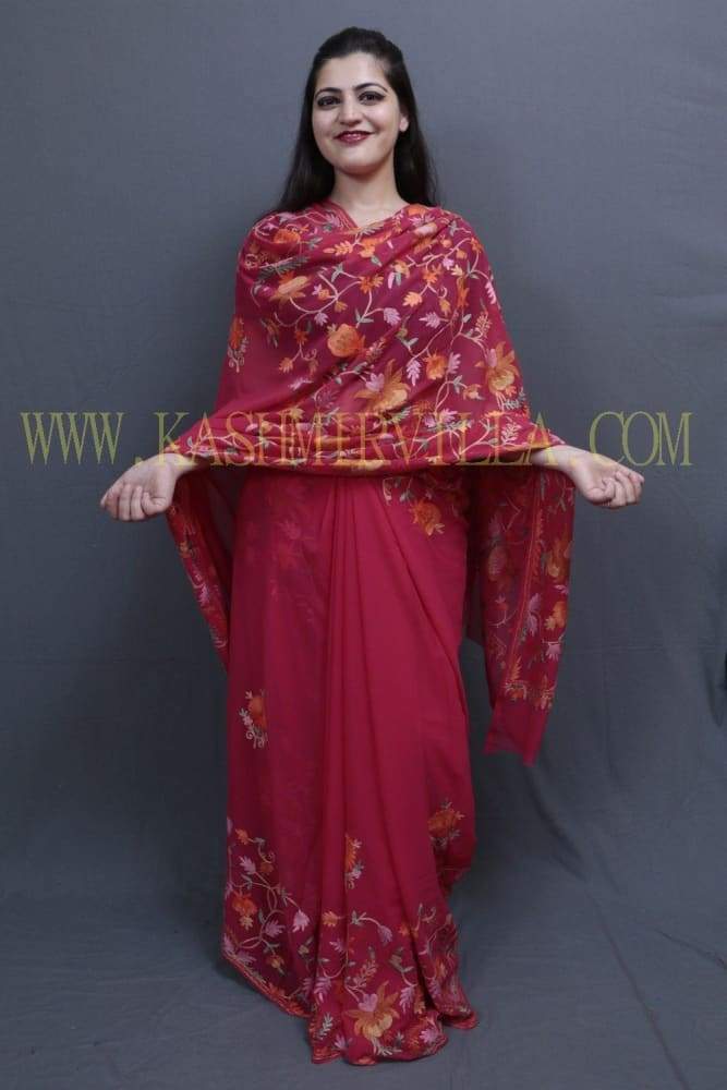 Majenta Colour Saree With Dense Aari Jaal On Pallu