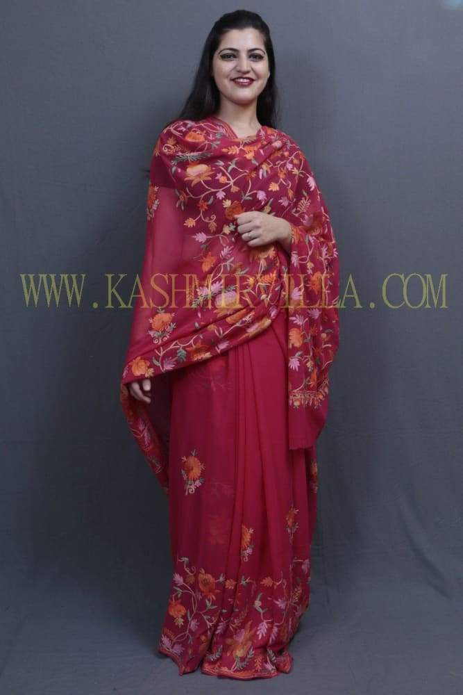 Majenta Colour Saree With Dense Aari Jaal On Pallu