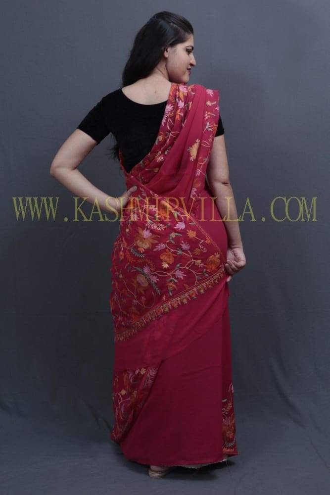Majenta Colour Saree With Dense Aari Jaal On Pallu