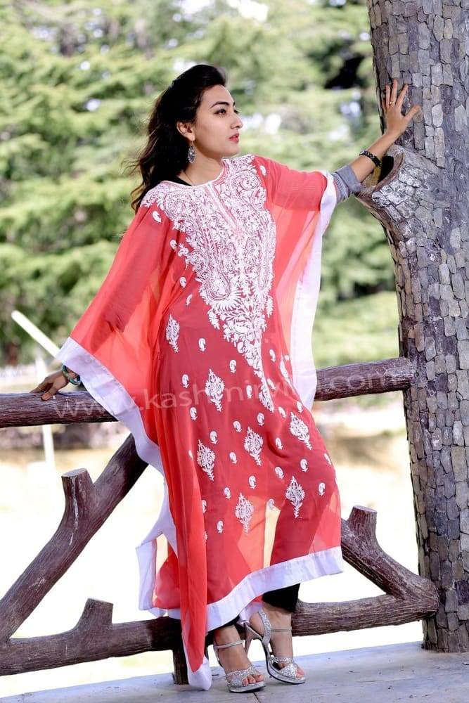 Majenta Pink Colour georgette Kashmiri Aari Work Designer
