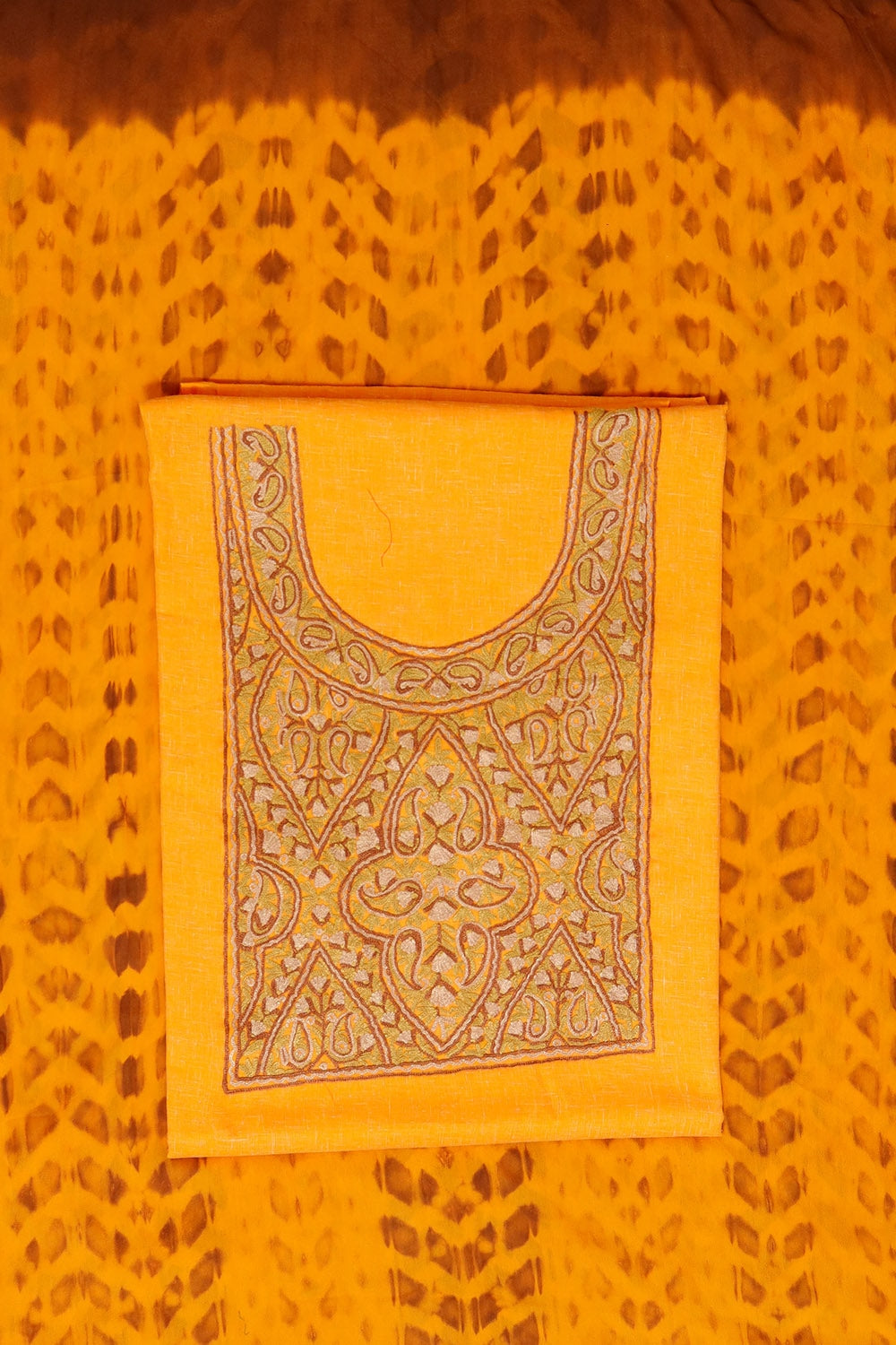 Mango Yellow Colour Cotton Suit With Beautiful Kashmiri