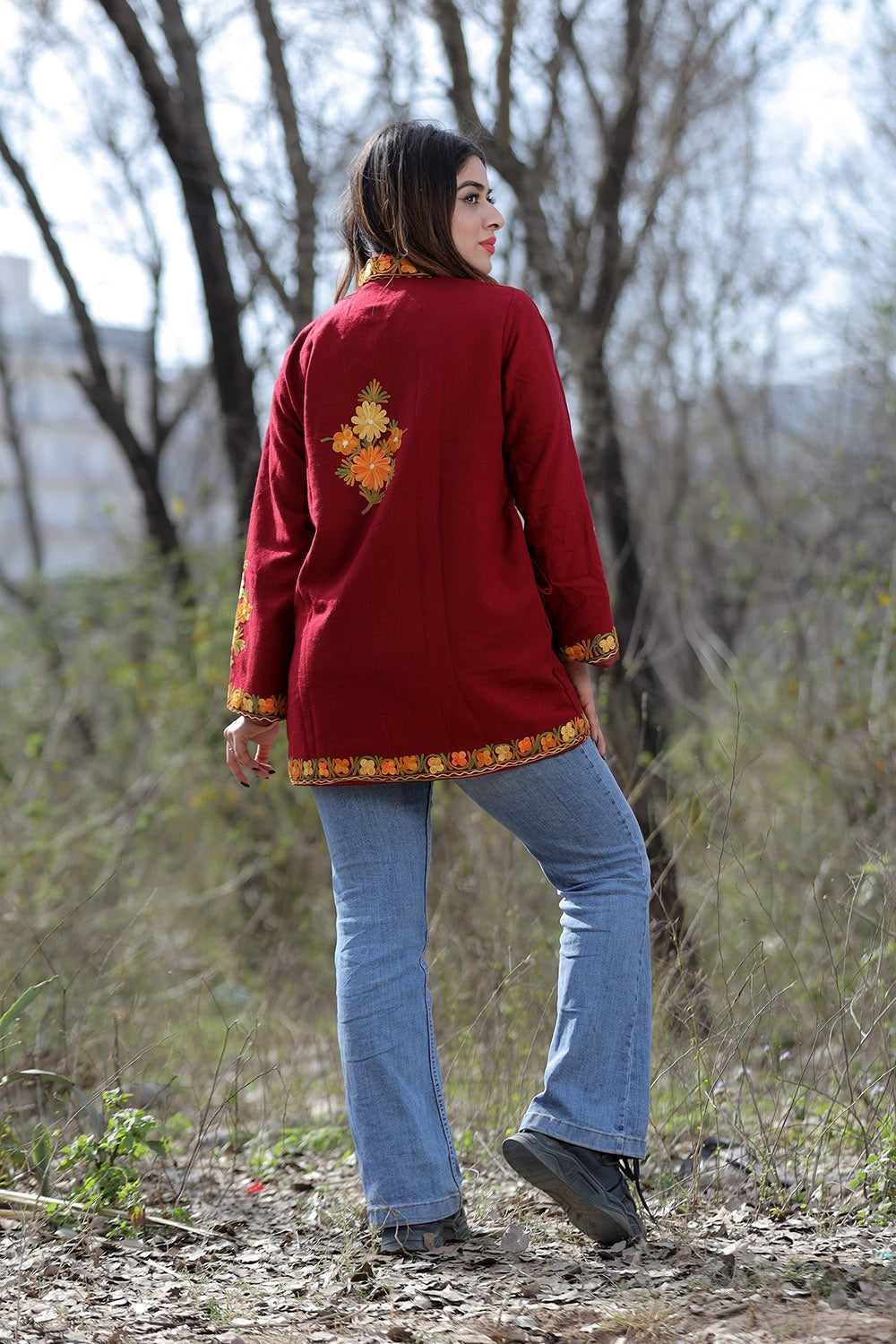 Maroon Aari Work Embroidered Jacket With Beautiful Designer