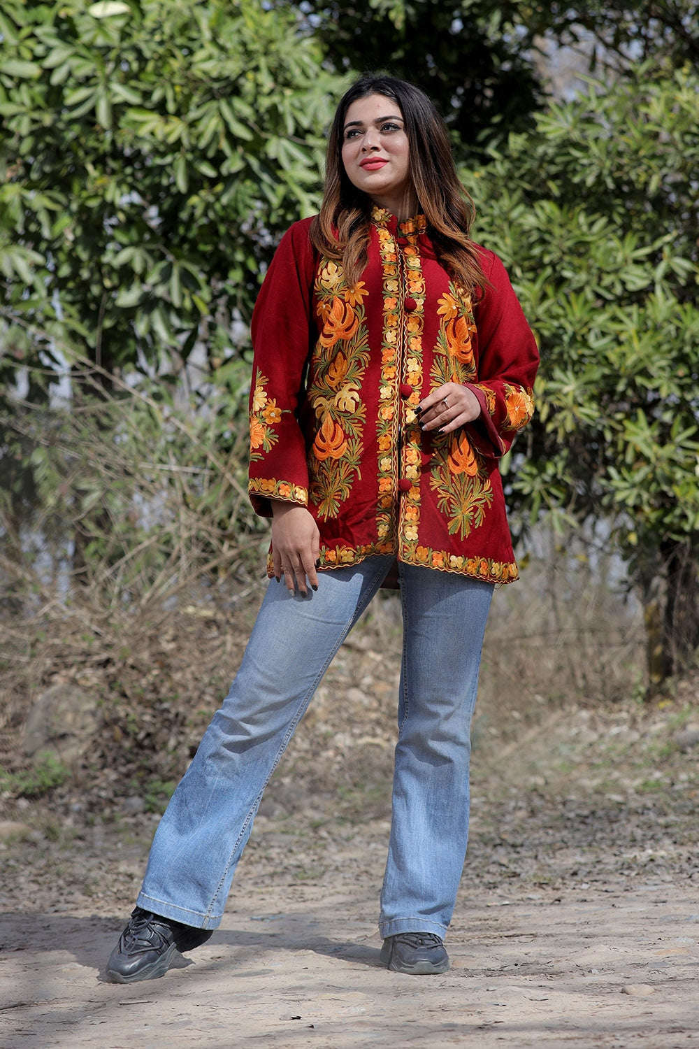 Maroon Color Aari Work Embroidered Jacket With Beautiful