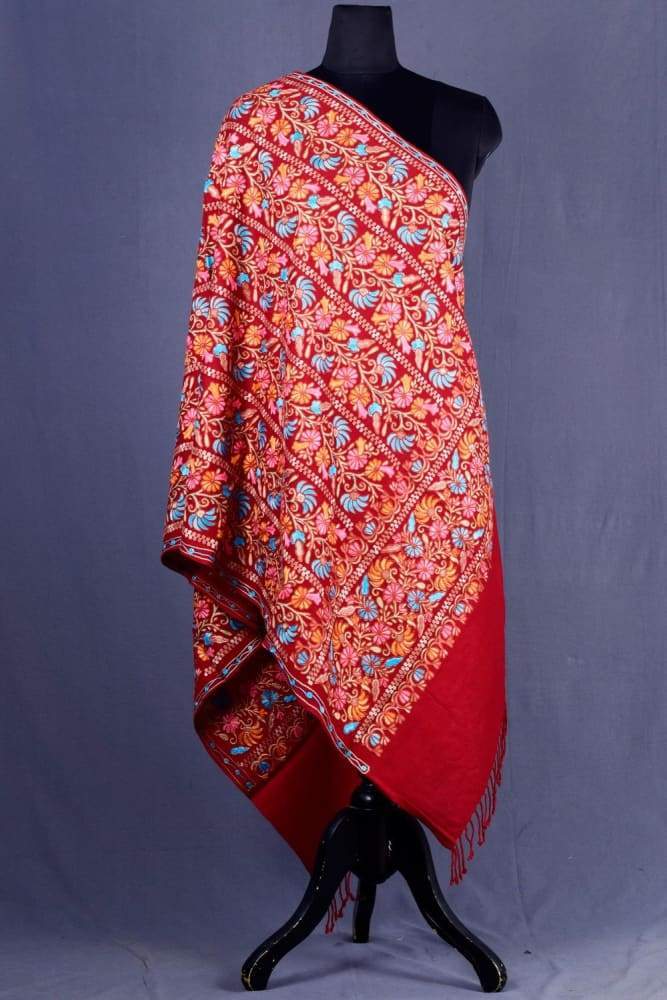 Maroon Color Aari Work Embroidered Stole Enriched