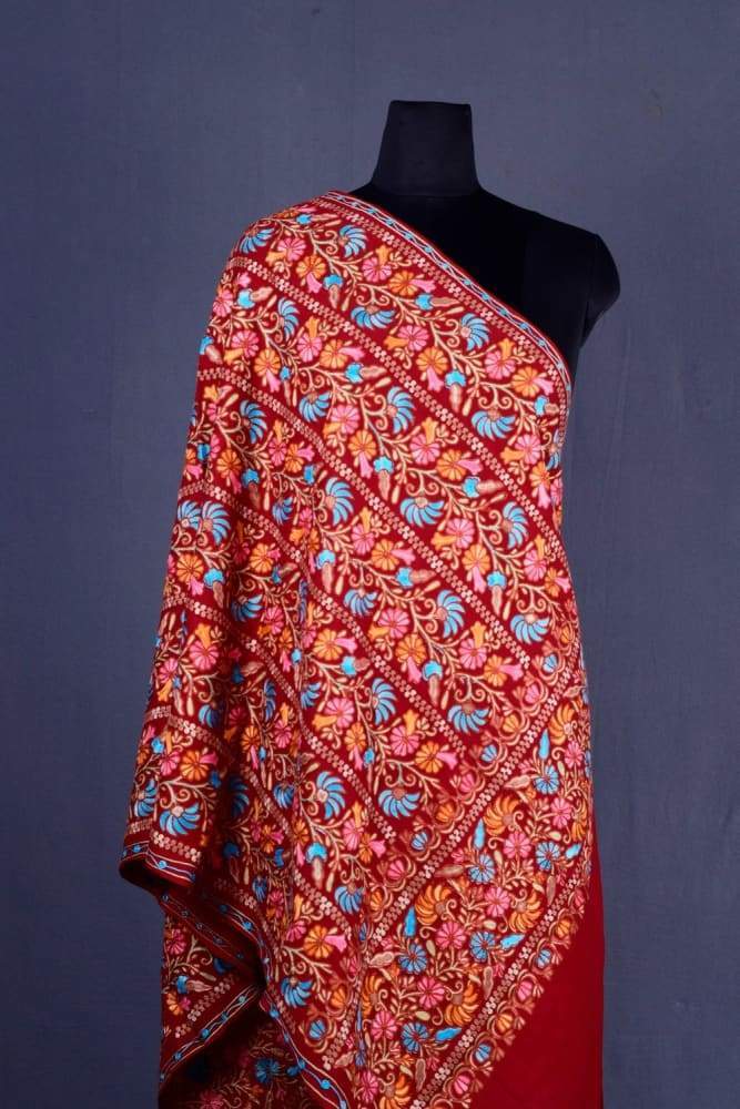 Maroon Color Aari Work Embroidered Stole Enriched