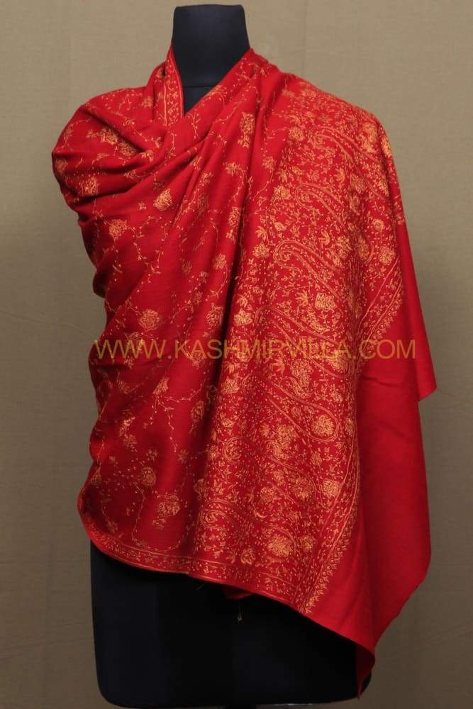 Maroon Color Embroidered Sozni Shawl Enriched
