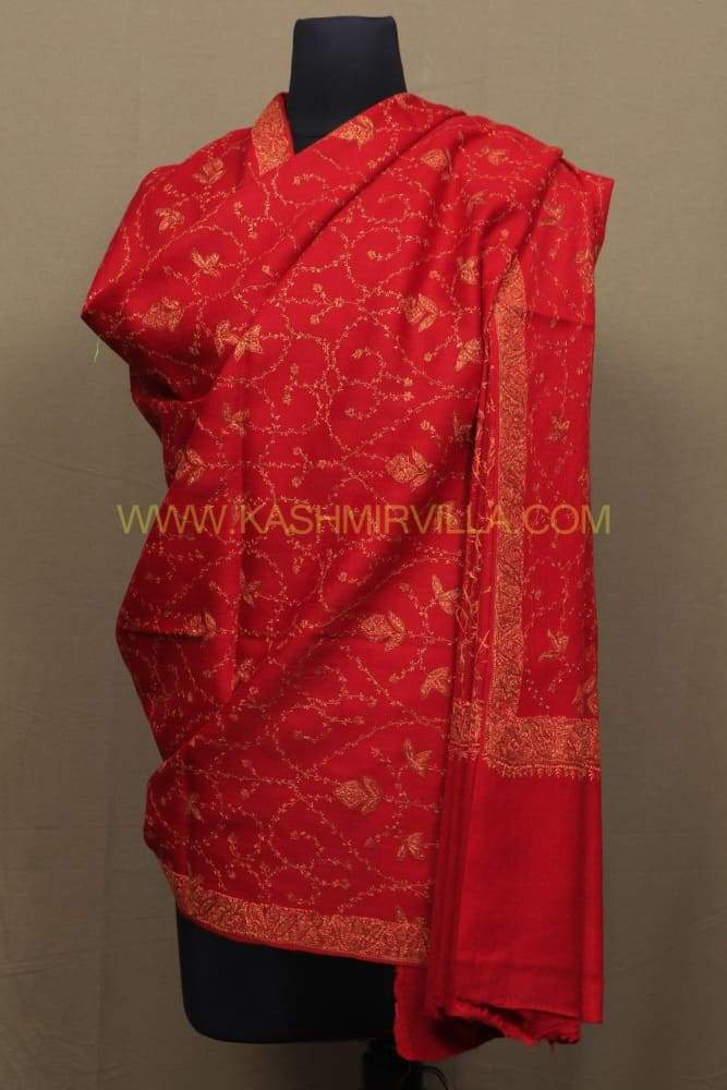 Maroon Color Embroidered Sozni Shawl Enriched