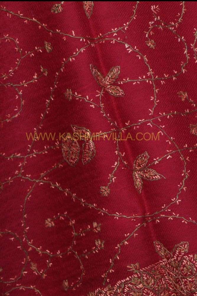 Maroon Color Embroidered Sozni Shawl Enriched