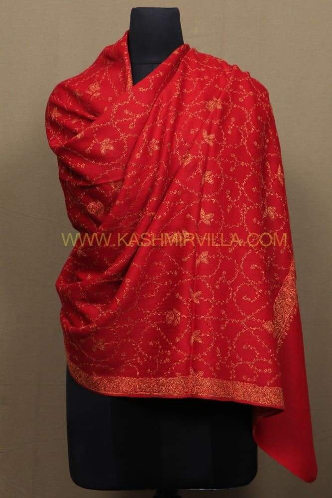 Maroon Color Embroidered Sozni Shawl Enriched With