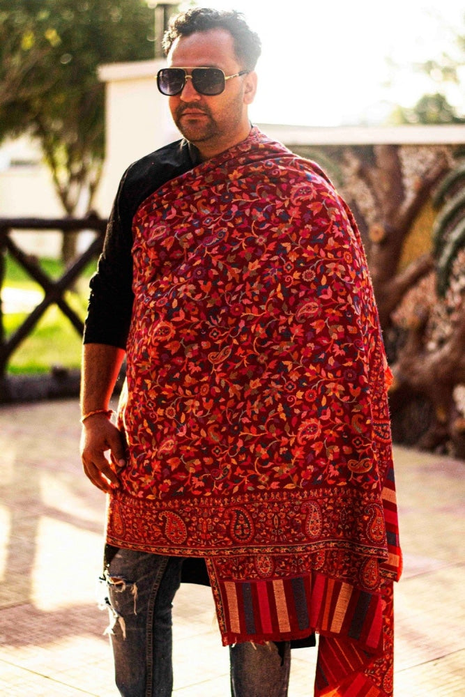 Maroon Color Heavy Kani Semi Pashmina Gents Shawl