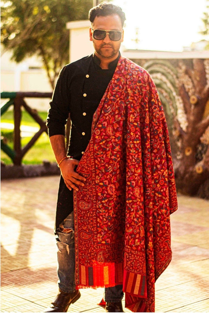 Maroon Color Heavy Kani Semi Pashmina Gents Shawl