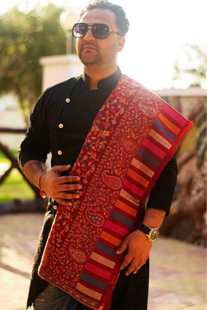 Maroon Color Heavy Kani Semi Pashmina Gents Shawl