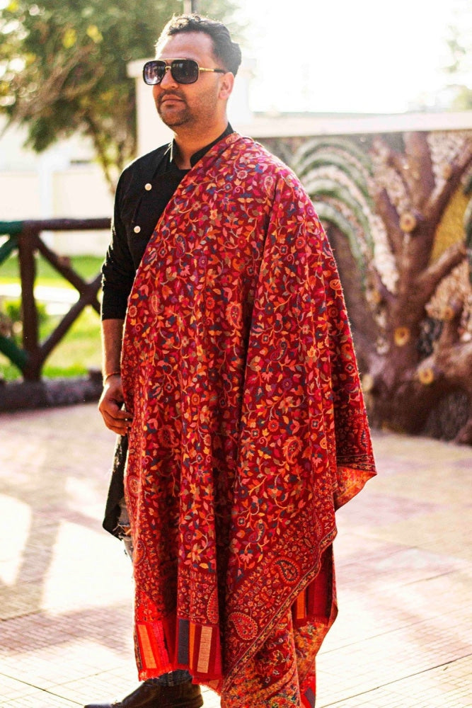 Maroon Color Heavy Kani Semi Pashmina Gents Shawl
