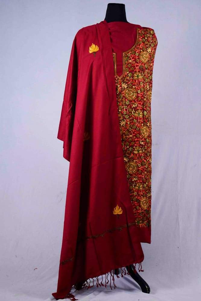 Maroon color Kashmiri Aari Work Embroidered Salwar Kameez