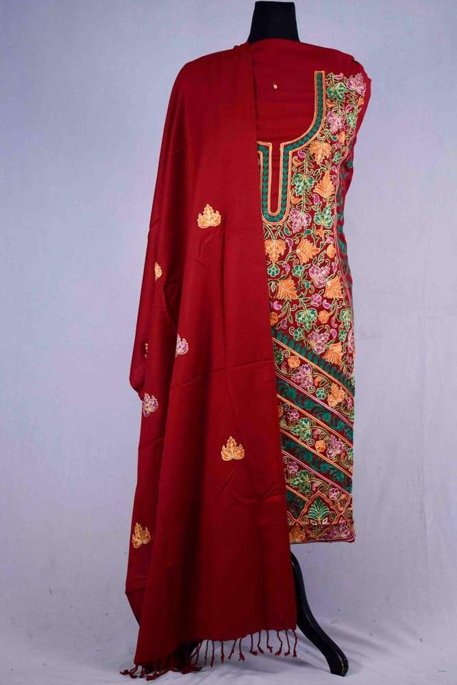 Maroon color Kashmiri Aari Work Embroidered Salwar Kameez