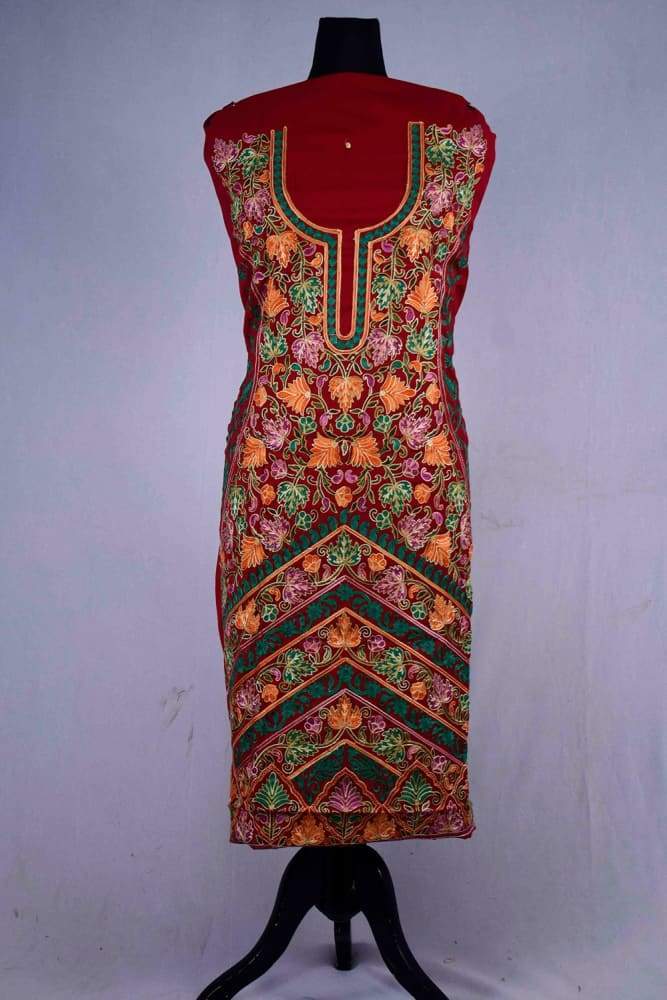 Maroon color Kashmiri Aari Work Embroidered Salwar Kameez