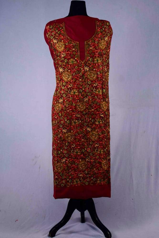 Maroon color Kashmiri Aari Work Embroidered Salwar Kameez