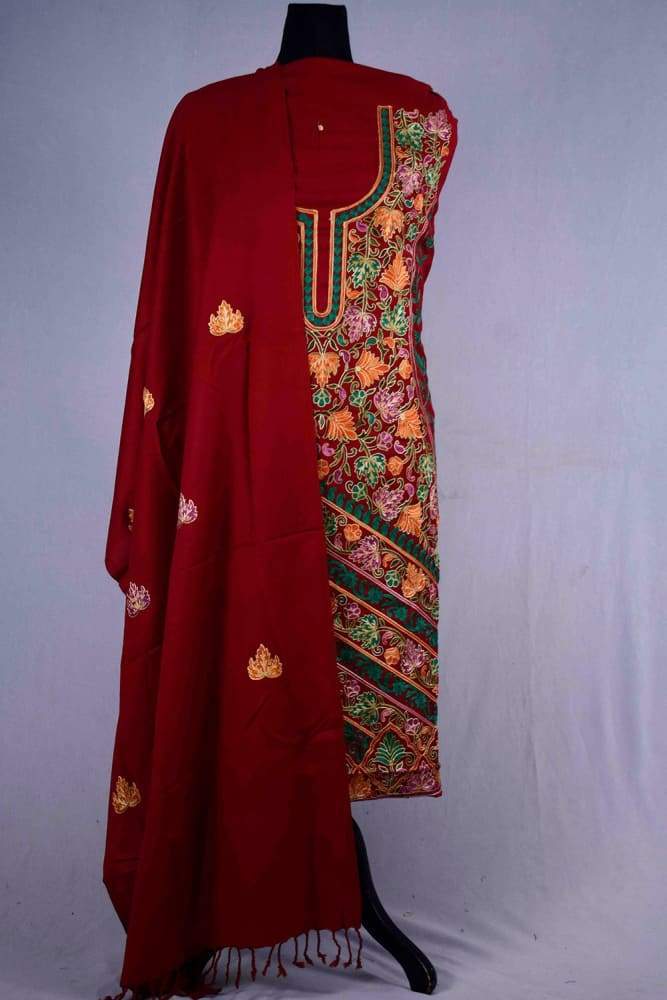 Maroon color Kashmiri Aari Work Embroidered Salwar Kameez