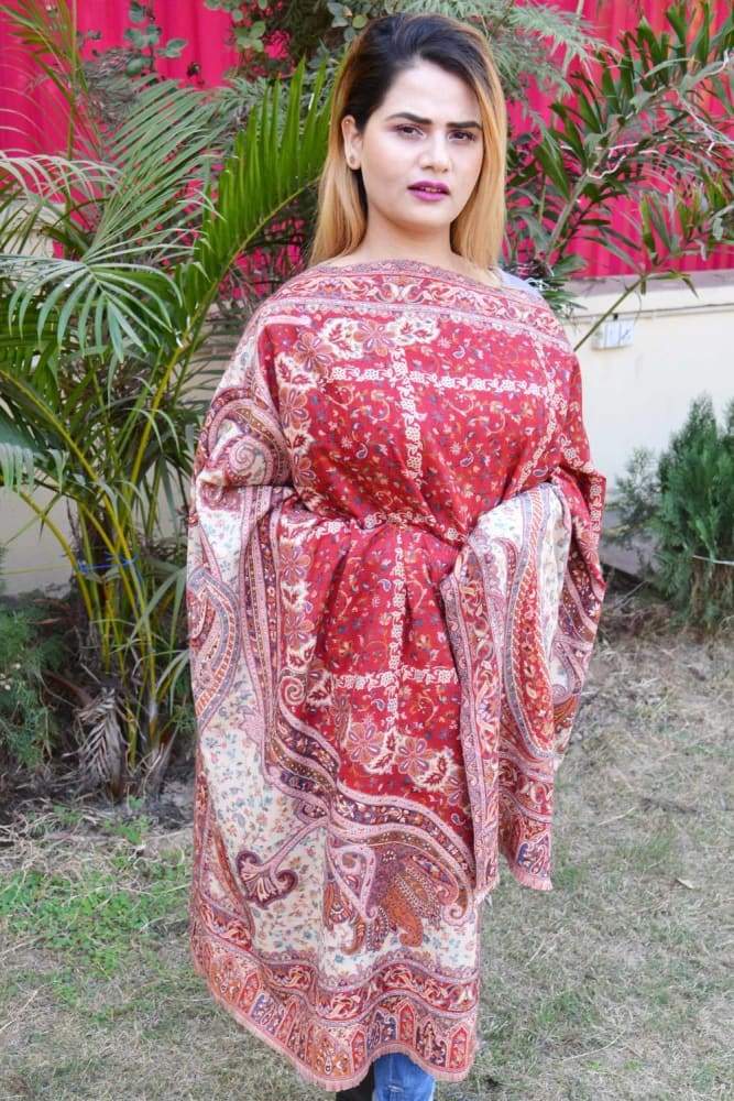 Maroon Color Kashmiri Kani Work Stole