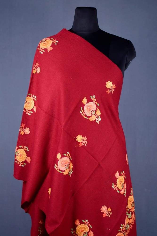 Maroon Color Kashmiri Work Embroidered Stole Enriched