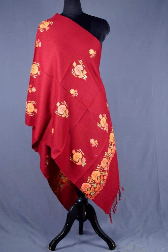 Maroon Color Kashmiri Work Embroidered Stole Enriched