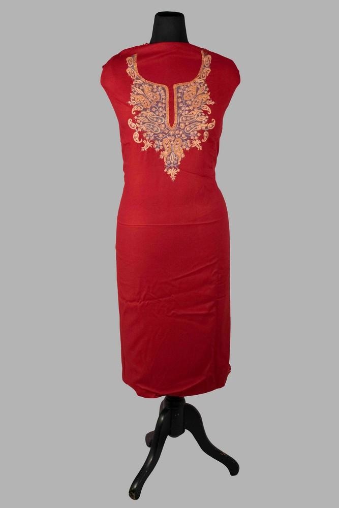 Maroon Color Rayon Cotton Sozni Work Unstitched Suit Fabric