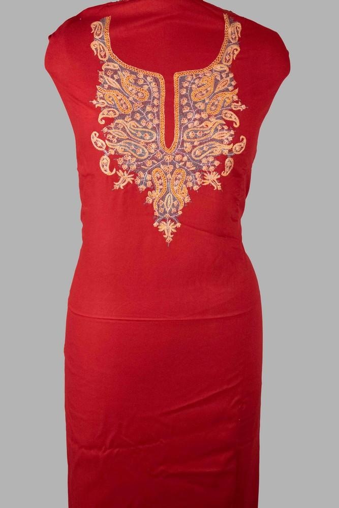 Maroon Color Rayon Cotton Sozni Work Unstitched Suit Fabric