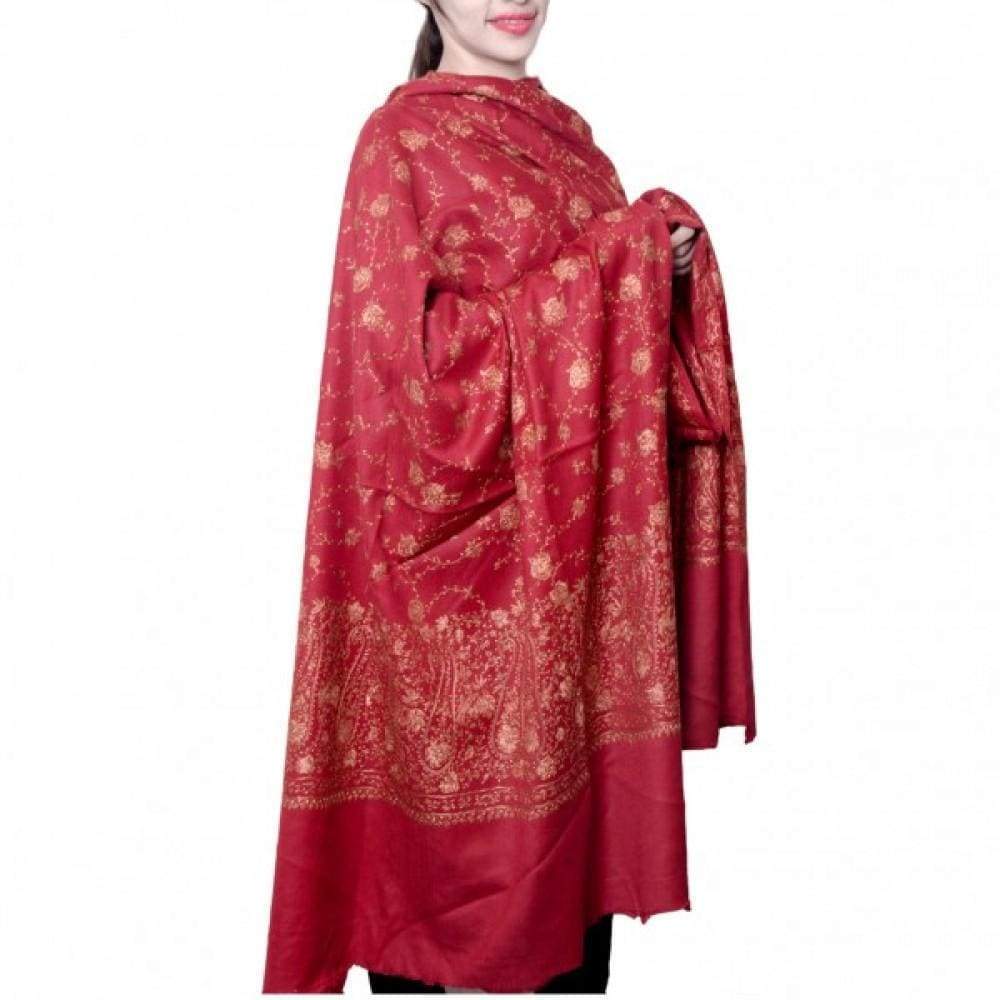 Maroon Color Sozni Work Embroidered Shawl Enriched