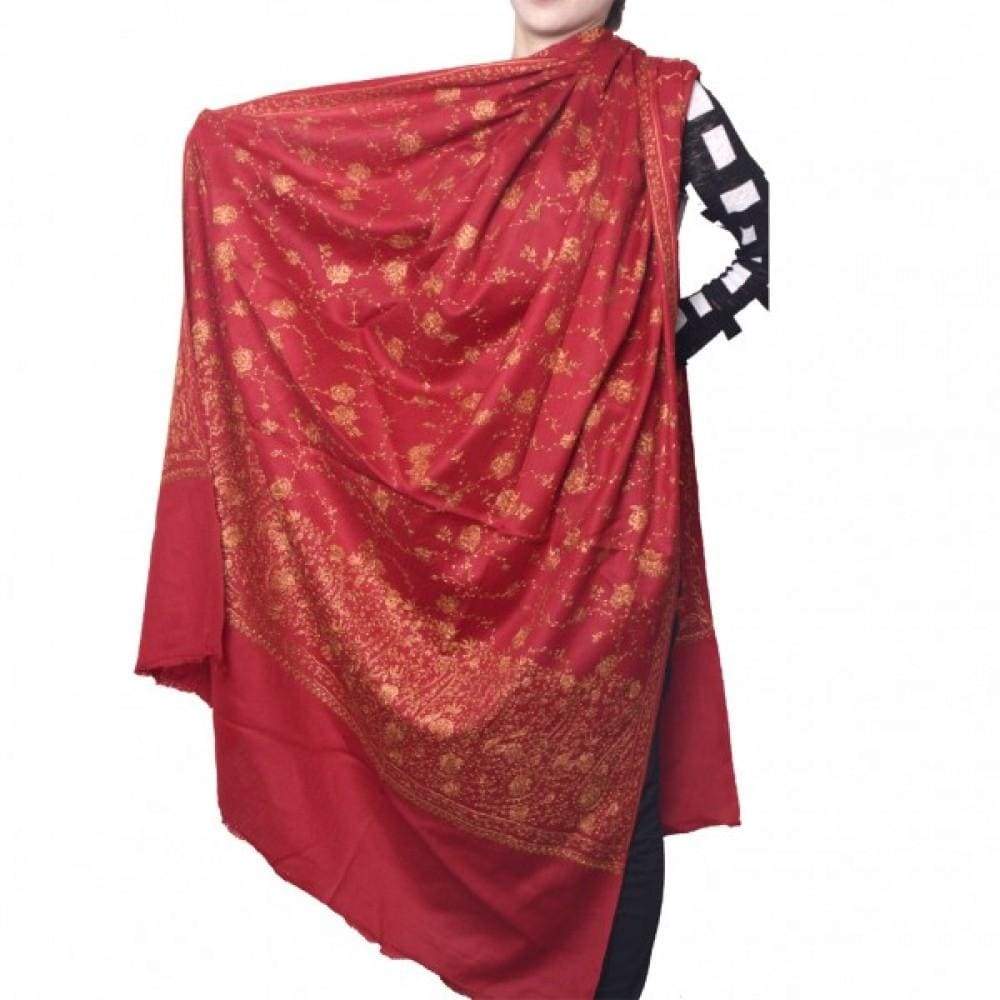 Maroon Color Sozni Work Embroidered Shawl Enriched