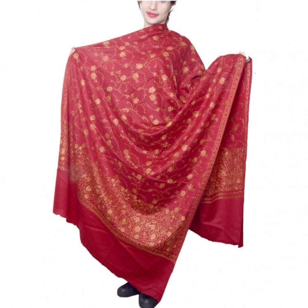 Maroon Color Sozni Work Embroidered Shawl Enriched