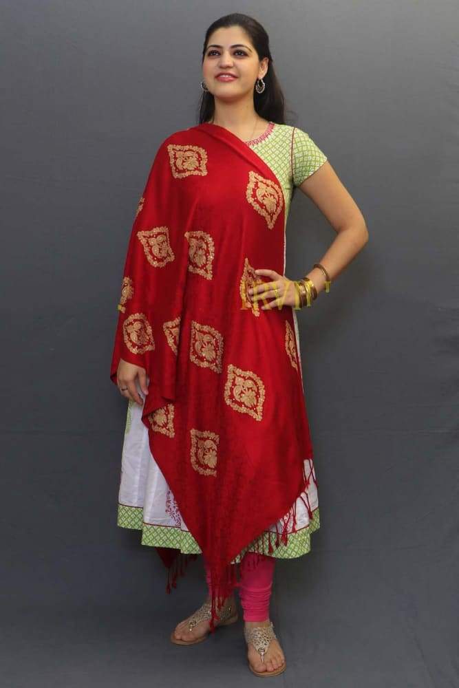 Maroon Color Stole Enriched With Aari Embroidery