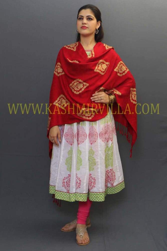 Maroon Color Stole Enriched With Aari Embroidery