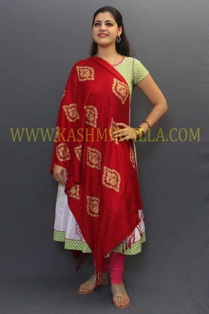 Maroon Color Stole Enriched With Aari Embroidery