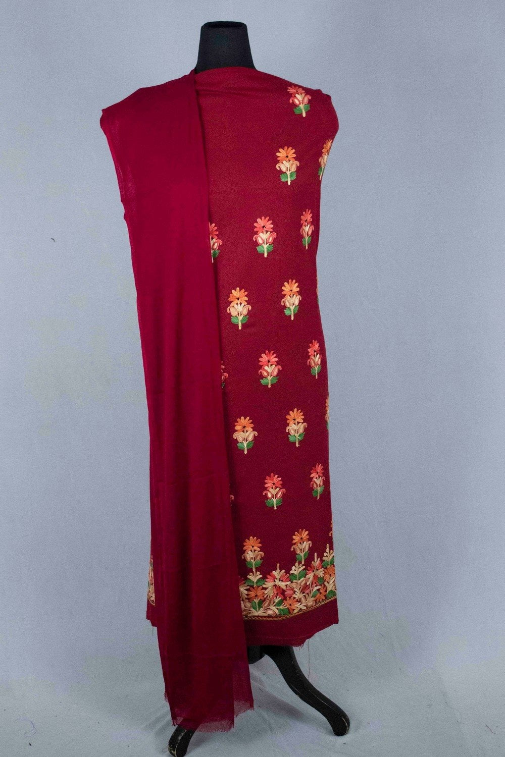 Maroon Colour Aari Work Salwar Kameez With Hem Embroidery