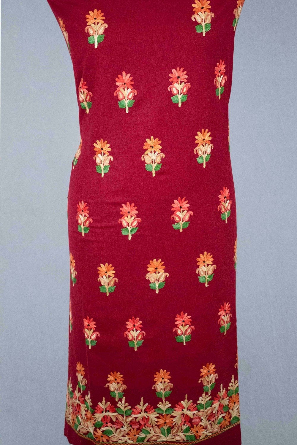 Maroon Colour Aari Work Salwar Kameez With Hem Embroidery