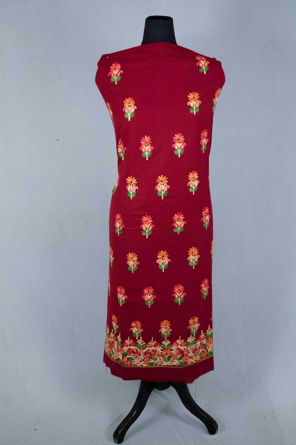 Maroon Colour Aari Work Salwar Kameez With Hem Embroidery