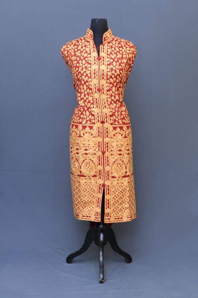 Maroon Colour Base With Golden Embroidery Fabricated