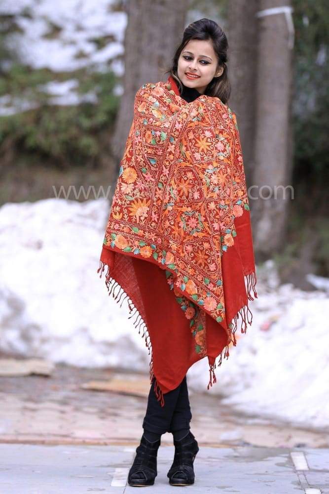 Maroon Colour Base With Incredibly Soft Kashmiri Embroidery