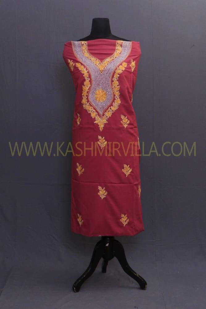 Maroon Colour Cotton Suit With Aari And The Touch Of Tilla