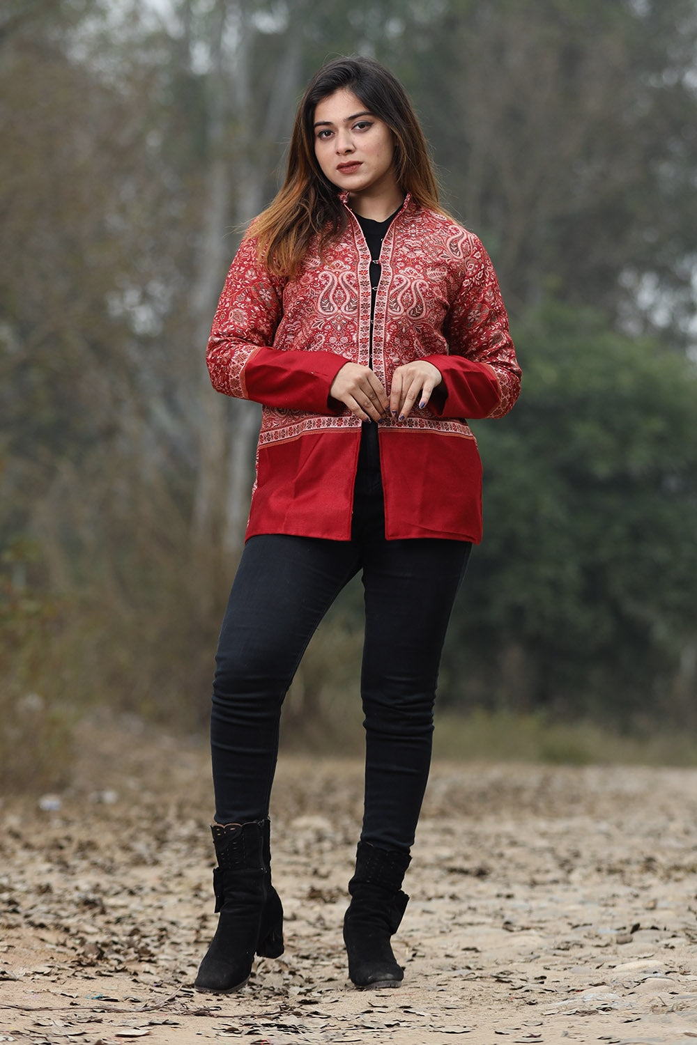 Maroon Colour Jamawar Woven Jacket With Beautiful Designer