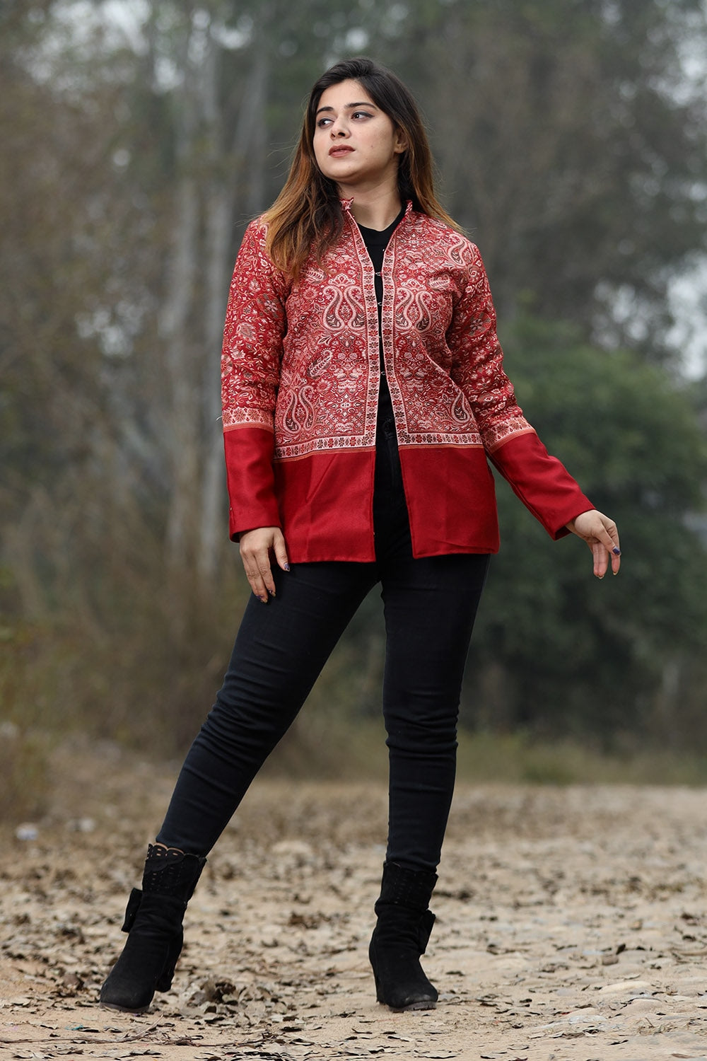 Maroon Colour Jamawar Woven Jacket With Beautiful Designer