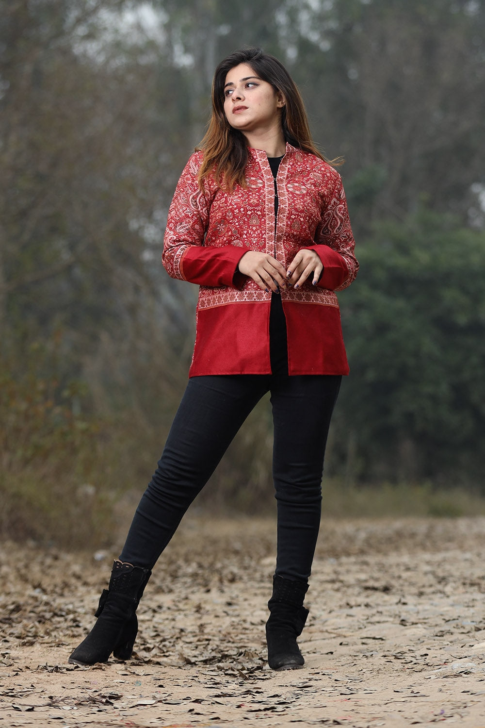 Maroon Colour Jamawar Woven Jacket With Beautiful Designer