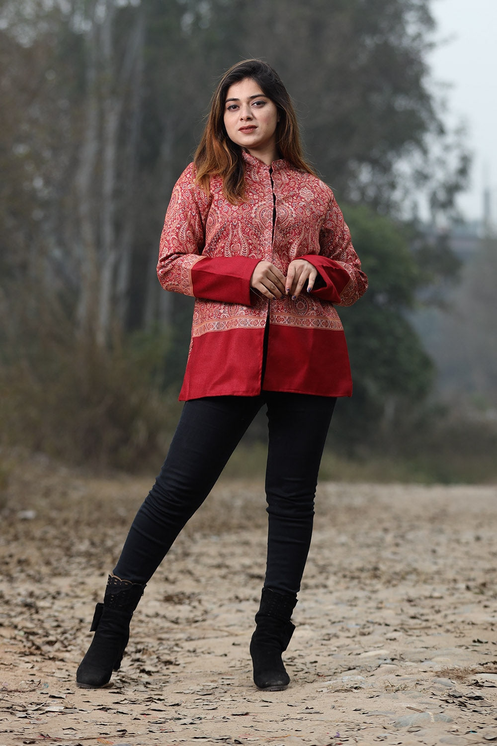 Maroon Colour Jamawar Woven Jacket With Beautiful Designer