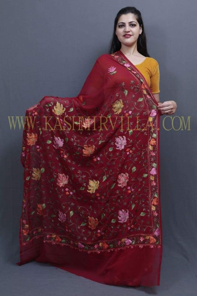 Maroon Colour Kashida Work Saree With Wonderful Designing