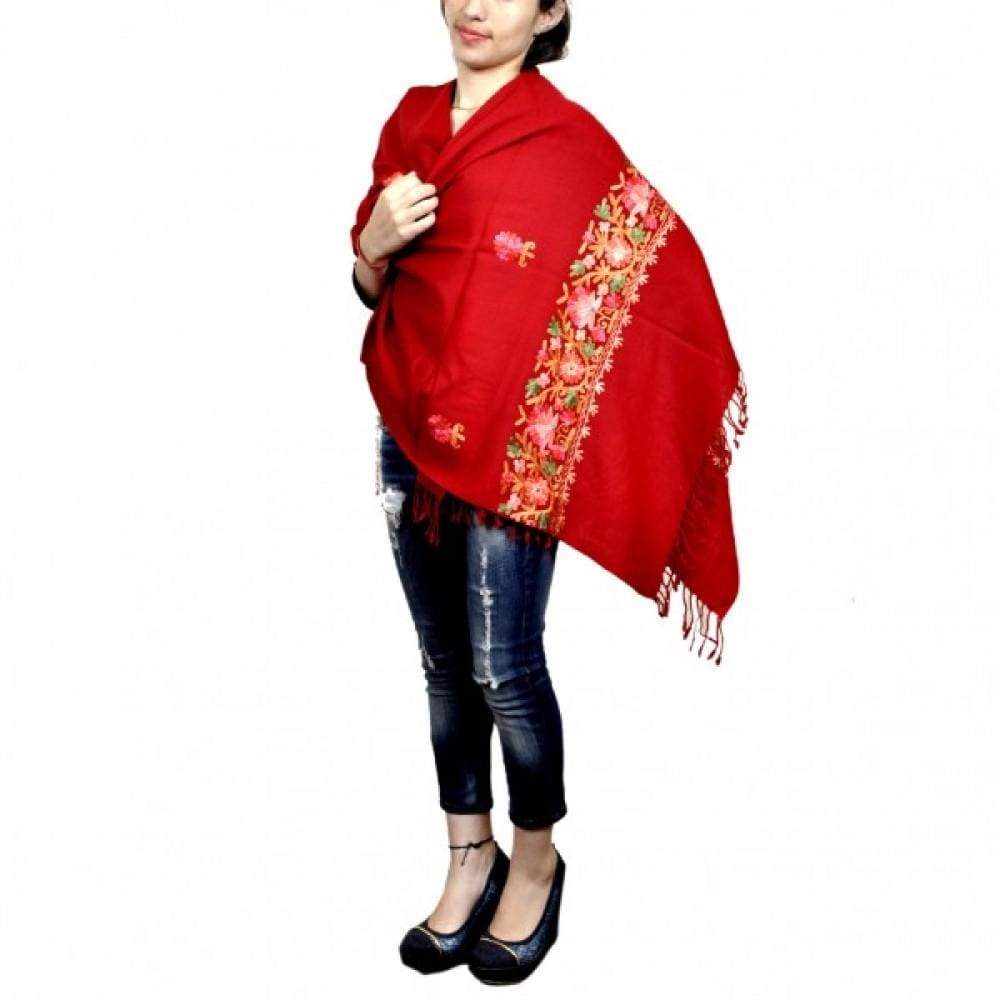 Maroon Colour Kashmiri Aari Work Stole With Exclusive