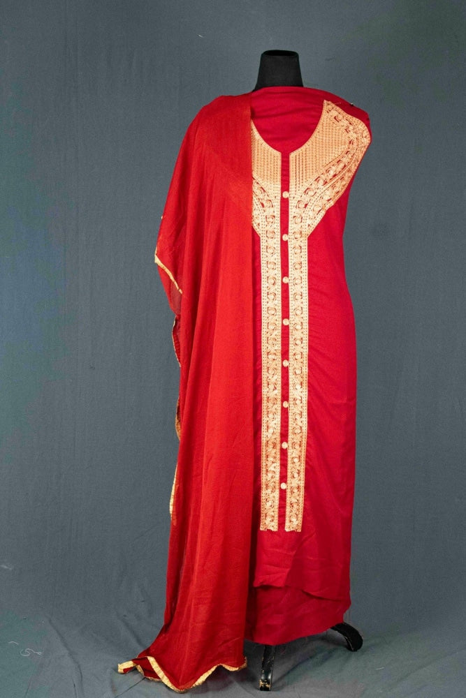 Maroon Colour Kashmiri Tilla Aari Work Salwar Kameez