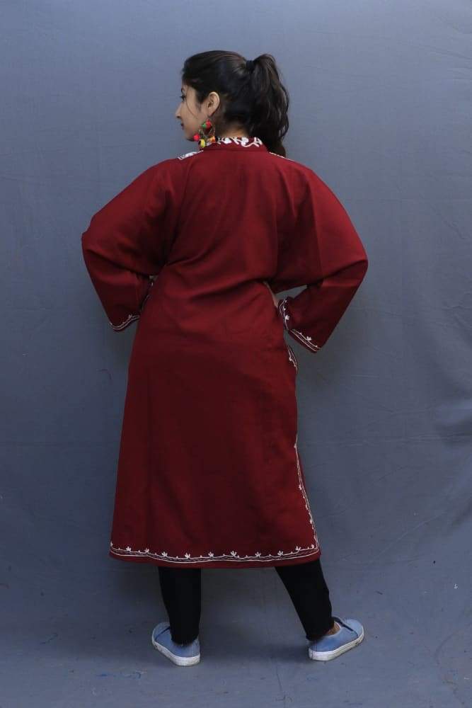 Maroon Colour Phiran With Kashmiri Aari Embroidery Looks