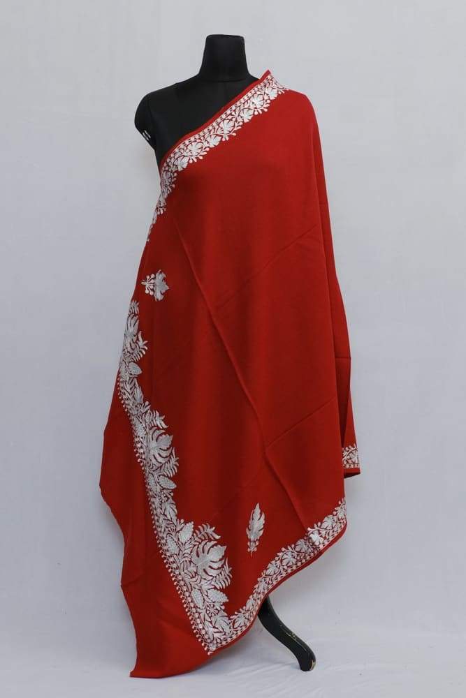 Maroon Colour Semi Pashmina Shawl Enriched With Ethnic